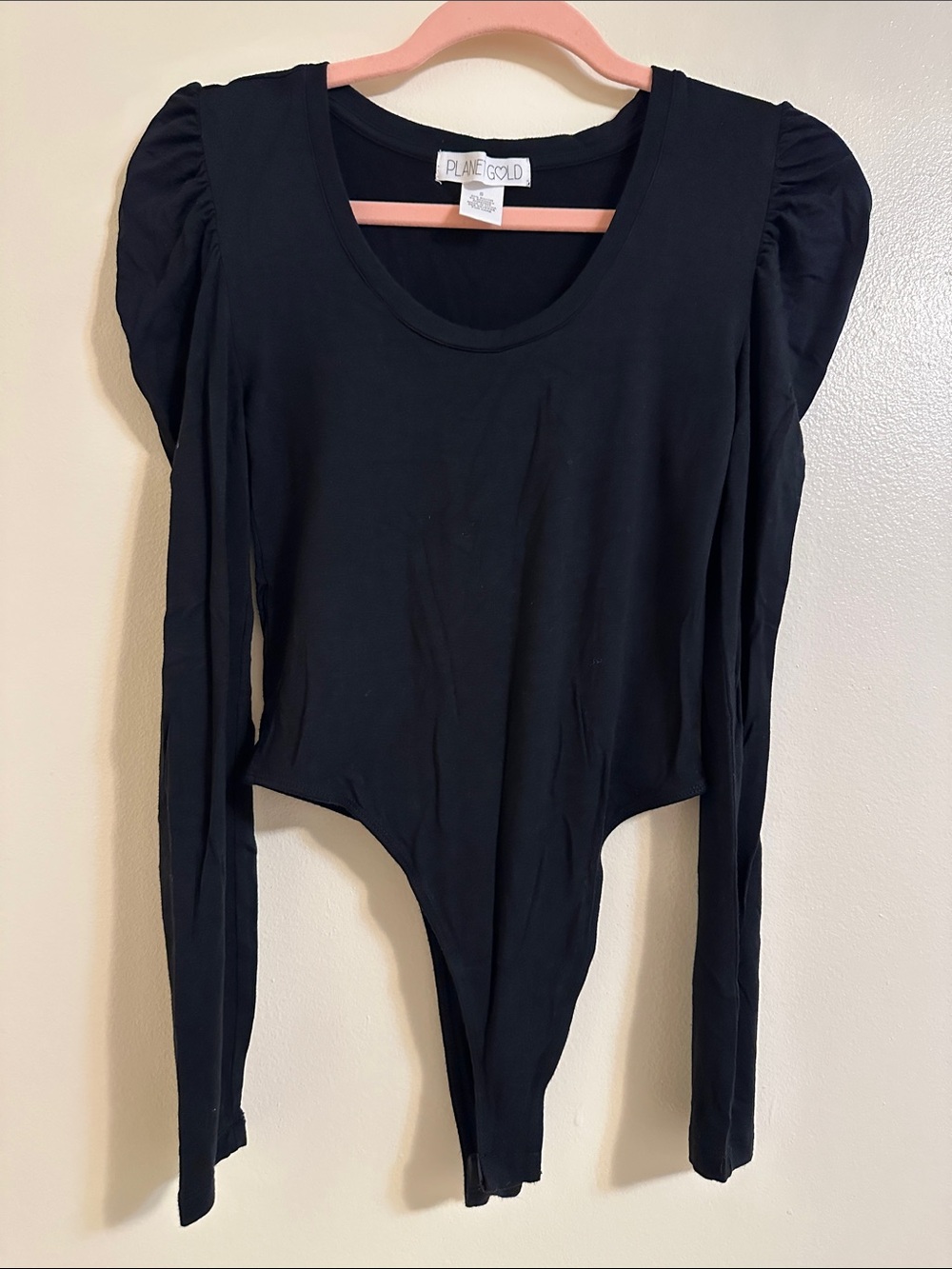Planet Gold Black Puff Shoulder Long-Sleeve Bodysuit